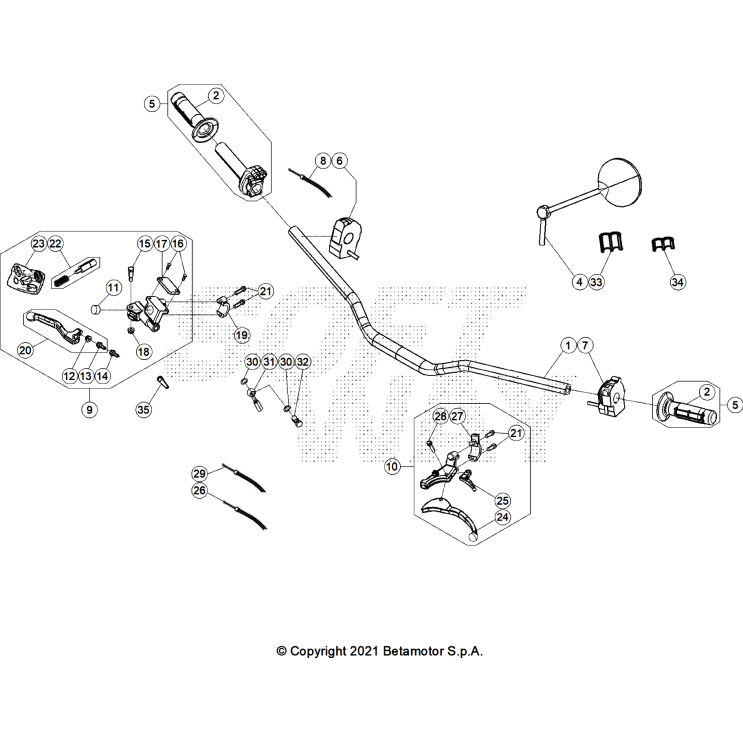 VUE ECLATEE COMMANDES-GUIDON BETA MOTARD 50 RR WHITE SPORT 2025